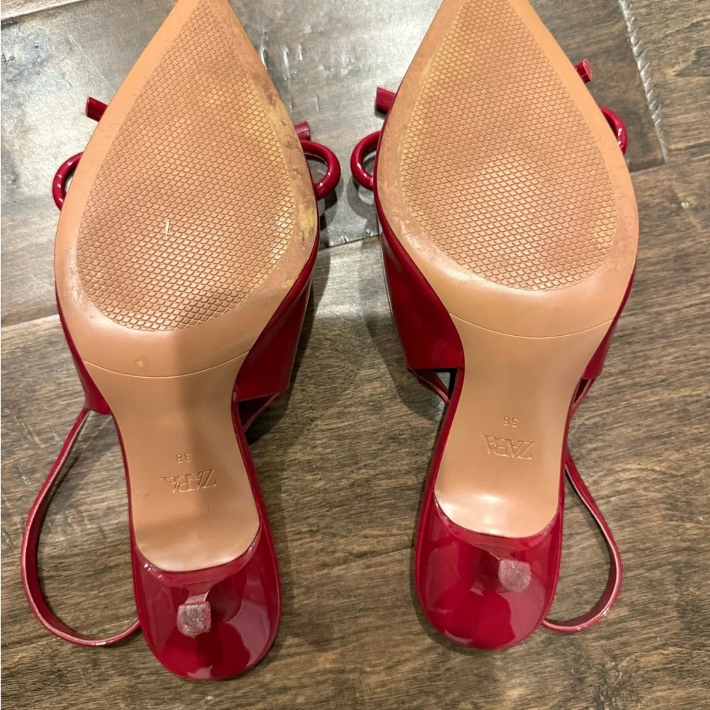 ZARA Red Patent Slingback Heels with Bow Detail – Size 7 - Picture 6 of 6